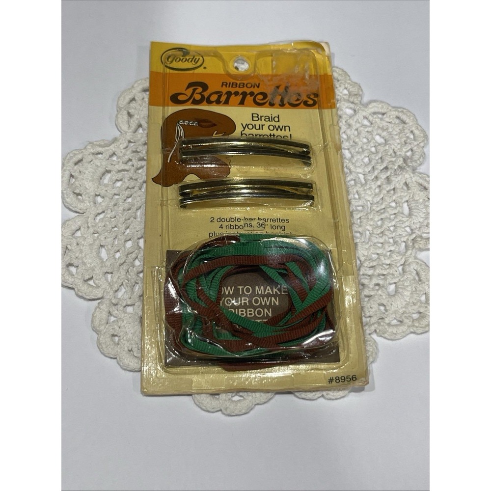 Vintage 1981 Goody Brown Gold Ribbon Barrettes DIY With Stay Tight Clasp